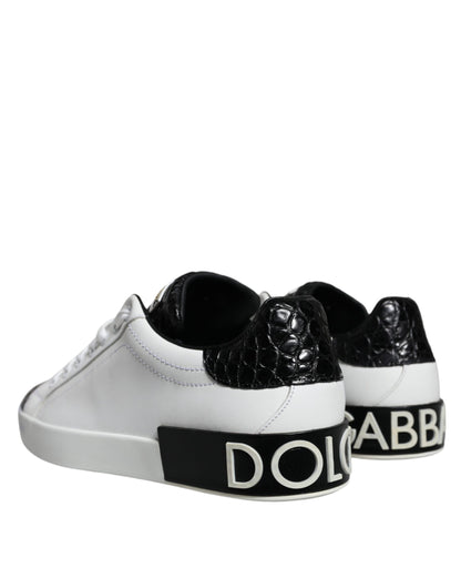 Dolce & Gabbana Black Leather Logo Portofino Sneaker Shoes by Dolce & Gabbana