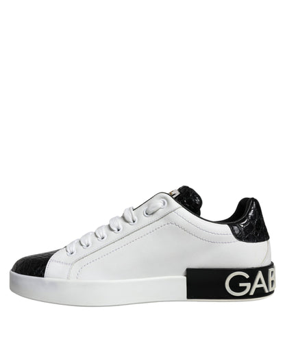 Dolce & Gabbana Black Leather Logo Portofino Sneaker Shoes by Dolce & Gabbana
