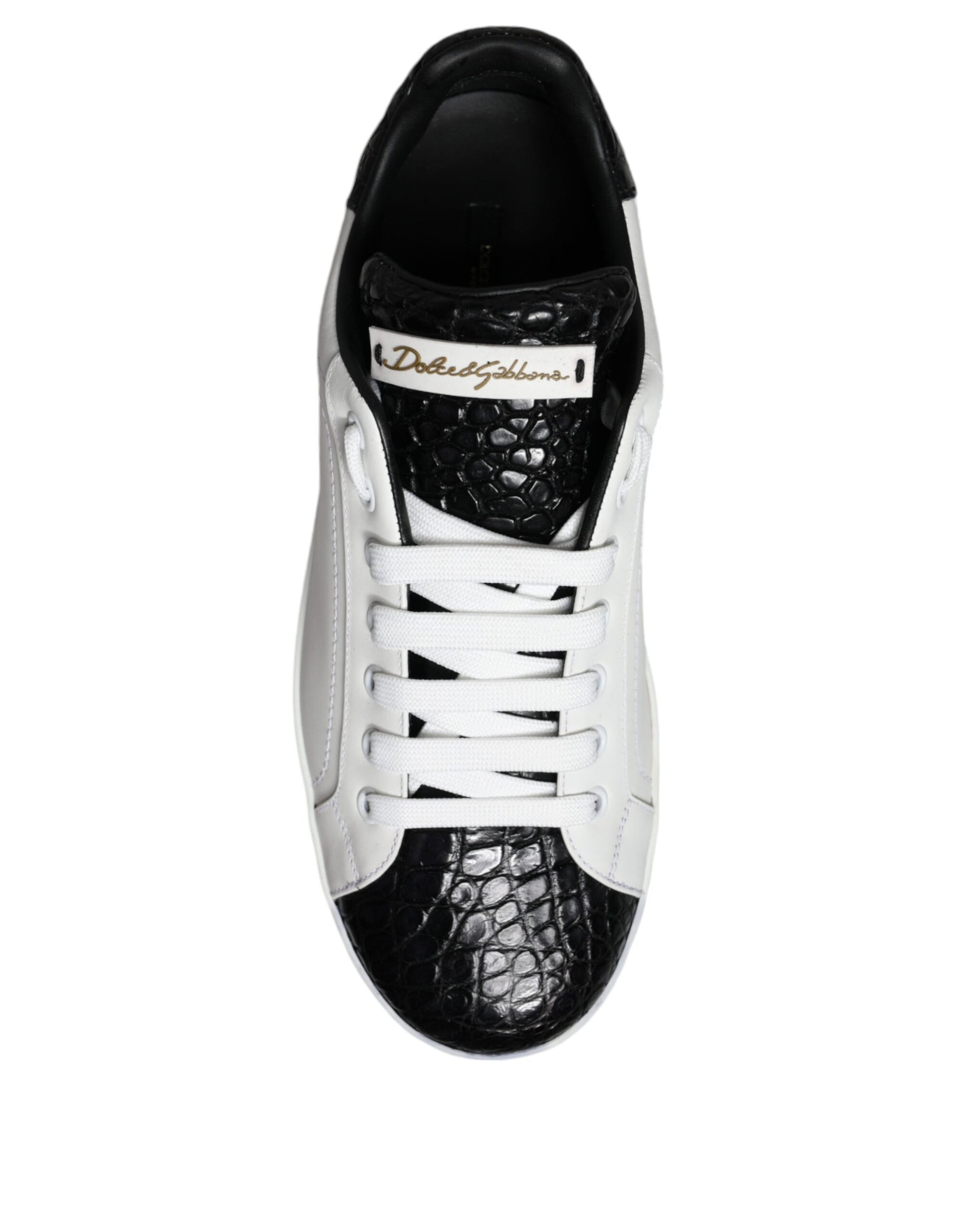 Dolce & Gabbana Black Leather Logo Portofino Sneaker Shoes by Dolce & Gabbana