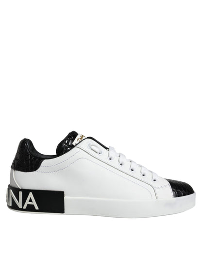 Dolce & Gabbana Black Leather Logo Portofino Sneaker Shoes by Dolce & Gabbana