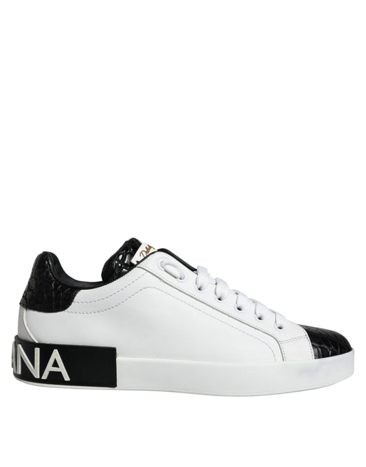Dolce & Gabbana Black Leather Logo Portofino Sneaker Shoes by Dolce & Gabbana