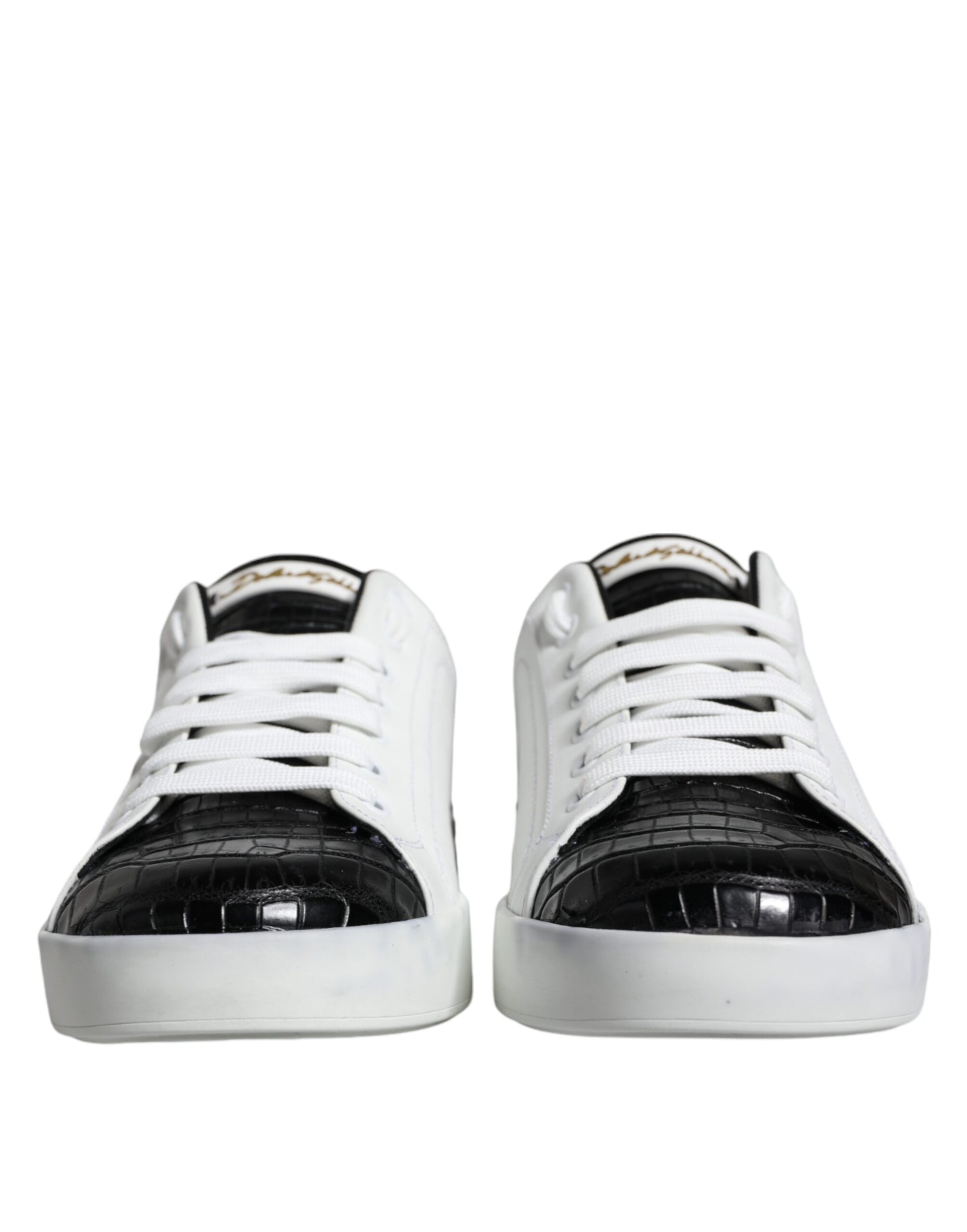 Dolce & Gabbana Black Leather Logo Portofino Sneaker Shoes by Dolce & Gabbana