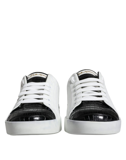 Dolce & Gabbana Black Leather Logo Portofino Sneaker Shoes by Dolce & Gabbana