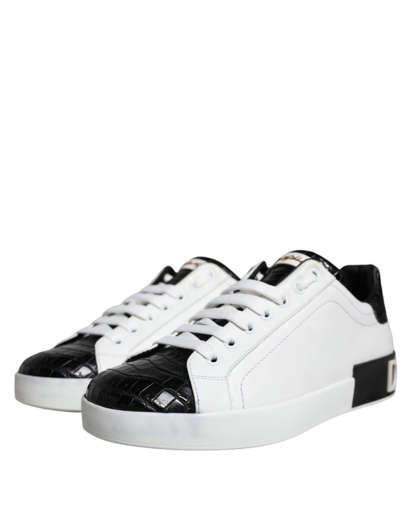 Dolce & Gabbana Black Leather Logo Portofino Sneaker Shoes by Dolce & Gabbana