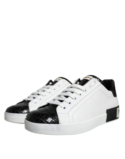 Dolce & Gabbana Black Leather Logo Portofino Sneaker Shoes by Dolce & Gabbana
