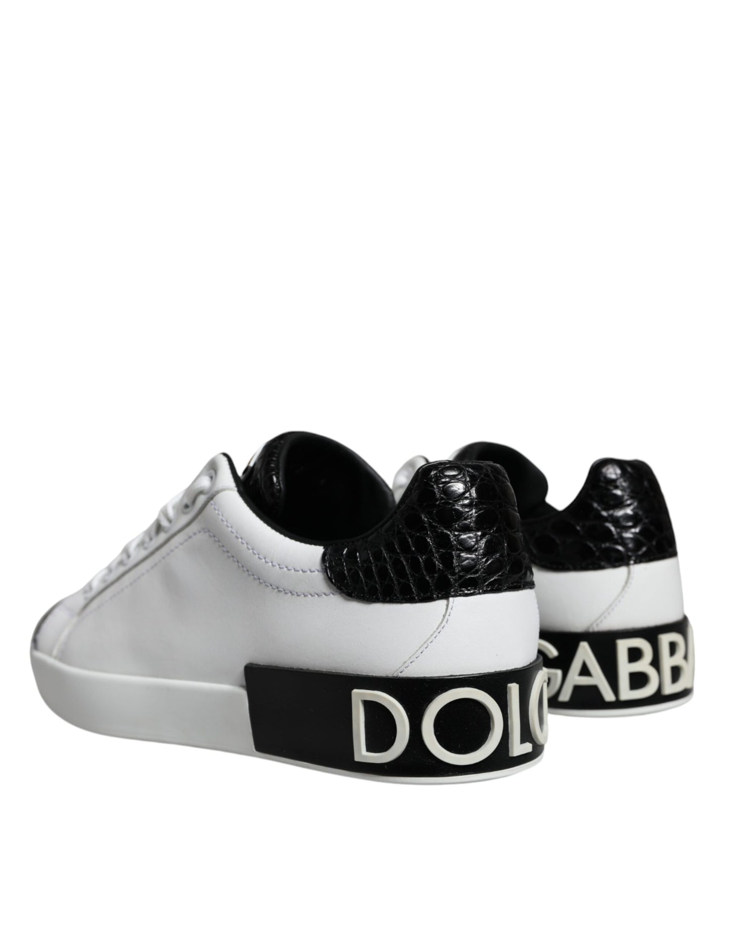 Dolce & Gabbana Black Leather Logo Portofino Sneaker Shoes by Dolce & Gabbana