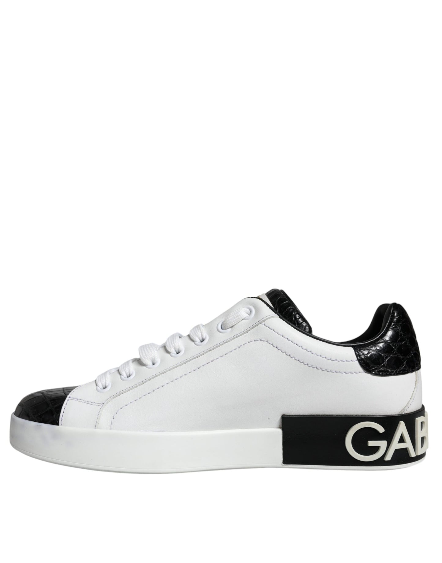 Dolce & Gabbana Black Leather Logo Portofino Sneaker Shoes by Dolce & Gabbana