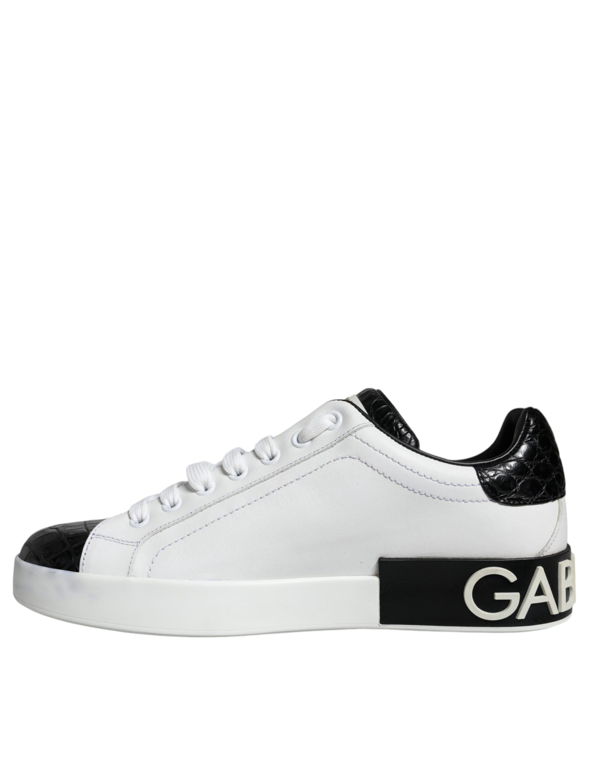 Dolce & Gabbana Black Leather Logo Portofino Sneaker Shoes by Dolce & Gabbana