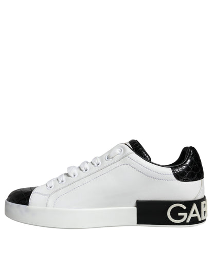 Dolce & Gabbana Black Leather Logo Portofino Sneaker Shoes by Dolce & Gabbana