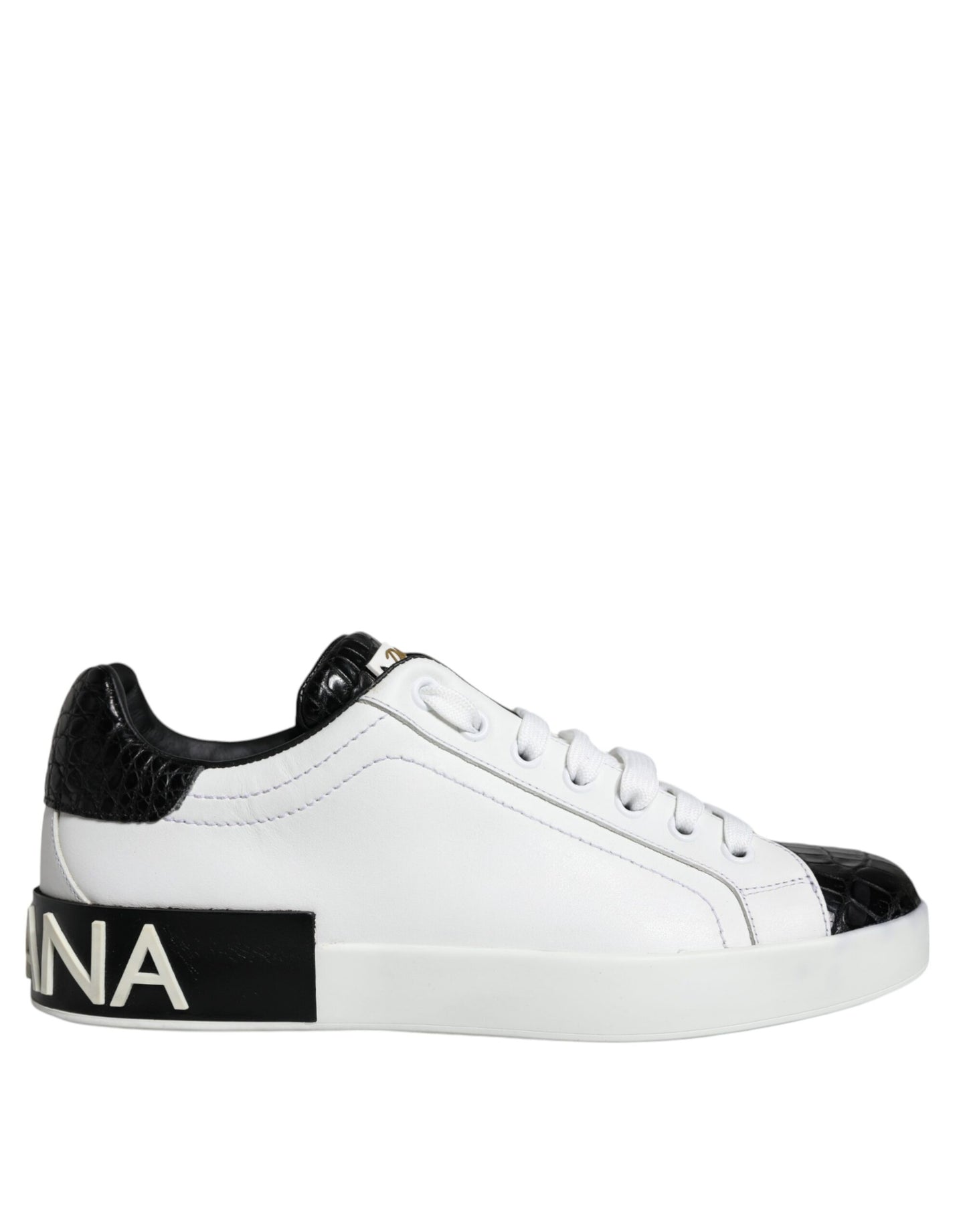Dolce & Gabbana Black Leather Logo Portofino Sneaker Shoes by Dolce & Gabbana