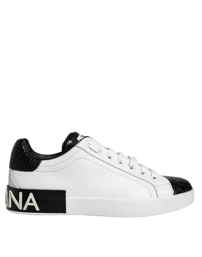 Dolce & Gabbana Black Leather Logo Portofino Sneaker Shoes by Dolce & Gabbana