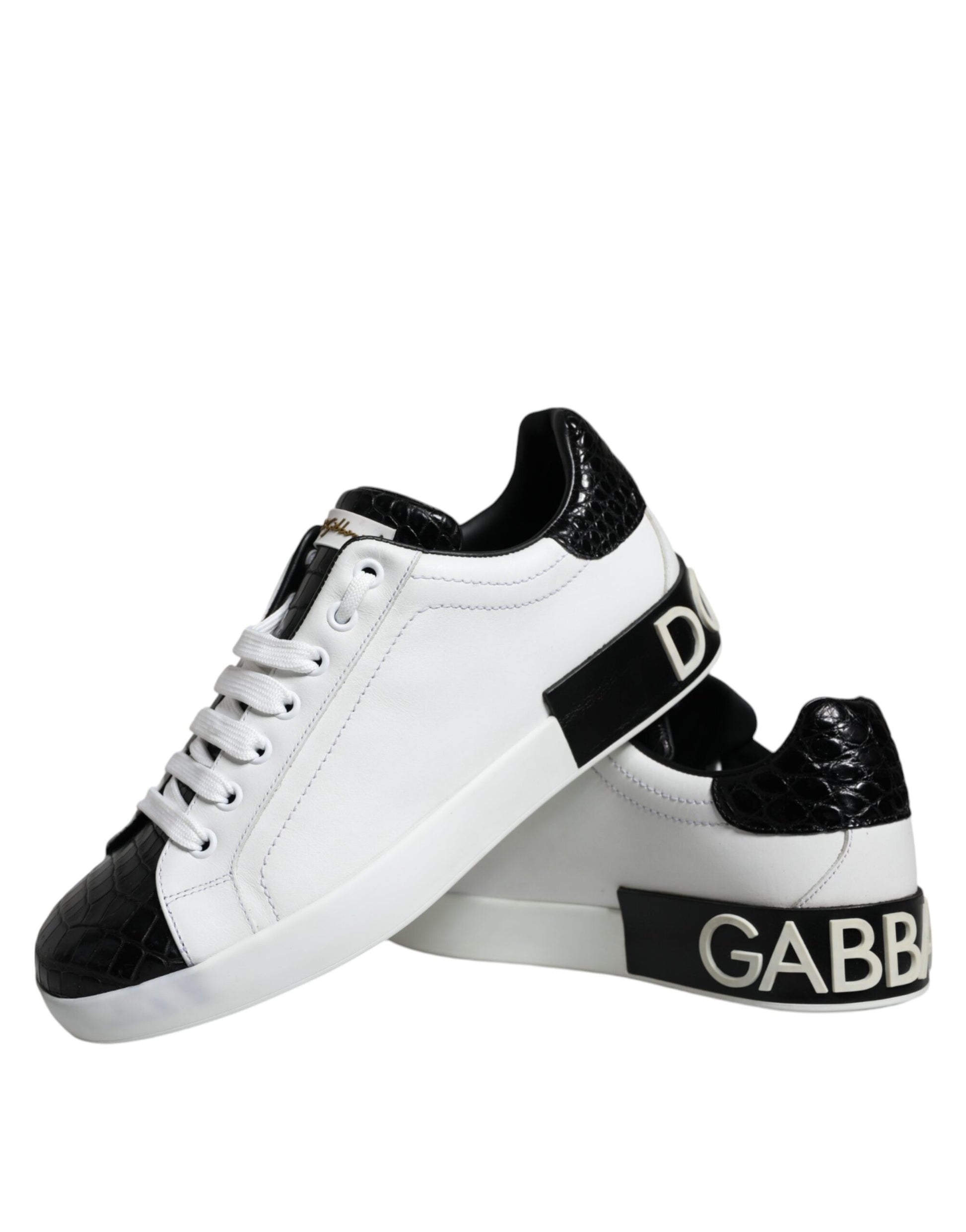 Dolce & Gabbana Black Leather Logo Portofino Sneaker Shoes by Dolce & Gabbana