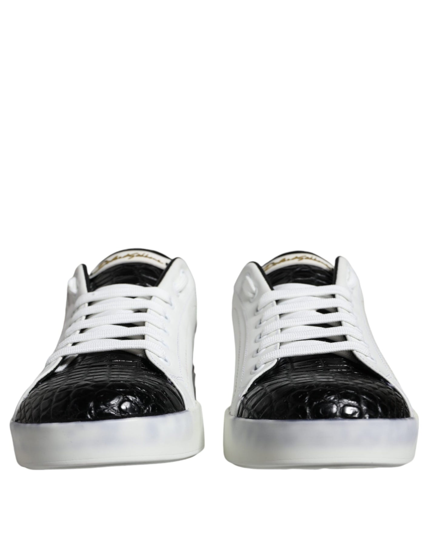 Dolce & Gabbana Black Leather Logo Portofino Sneaker Shoes by Dolce & Gabbana