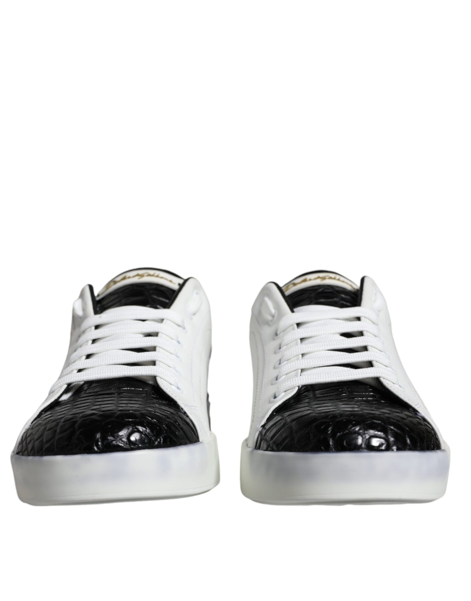 Dolce & Gabbana Black Leather Logo Portofino Sneaker Shoes by Dolce & Gabbana