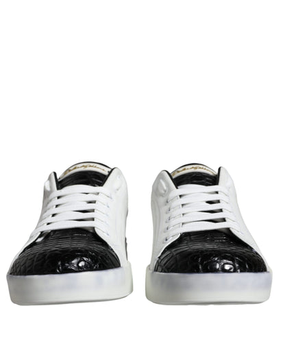 Dolce & Gabbana Black Leather Logo Portofino Sneaker Shoes by Dolce & Gabbana