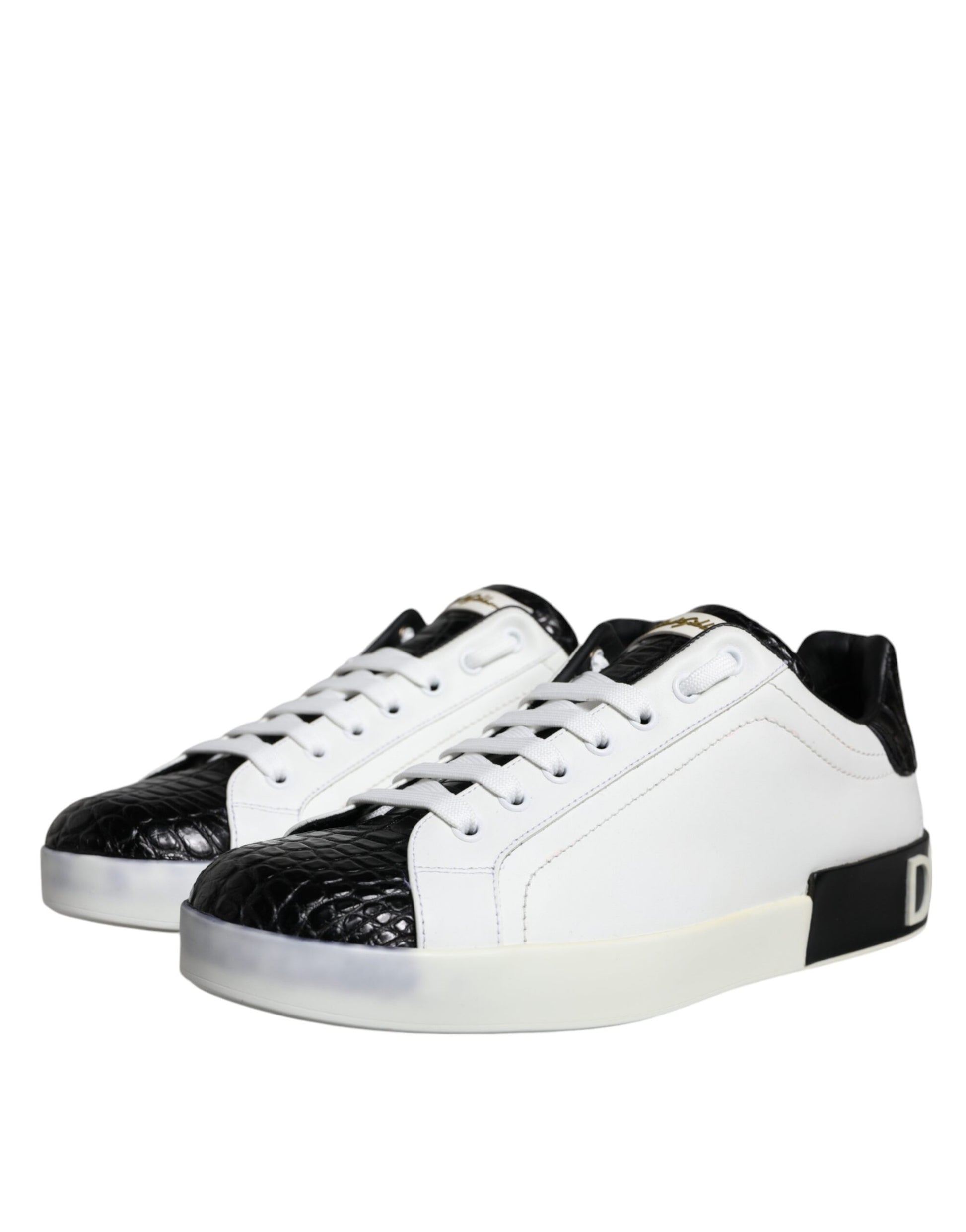Dolce & Gabbana Black Leather Logo Portofino Sneaker Shoes by Dolce & Gabbana
