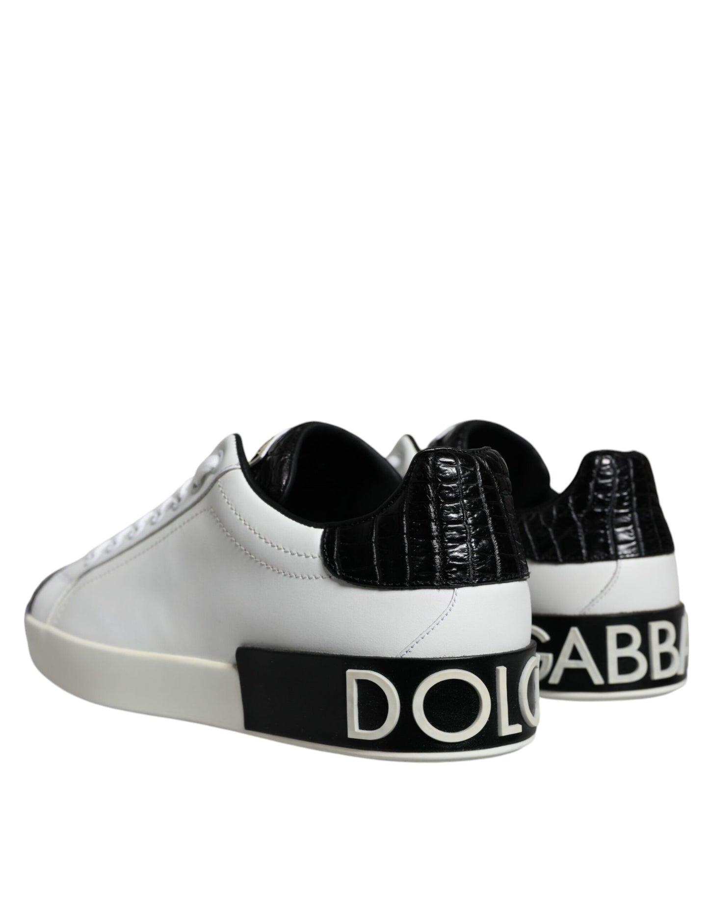 Dolce & Gabbana Black Leather Logo Portofino Sneaker Shoes by Dolce & Gabbana