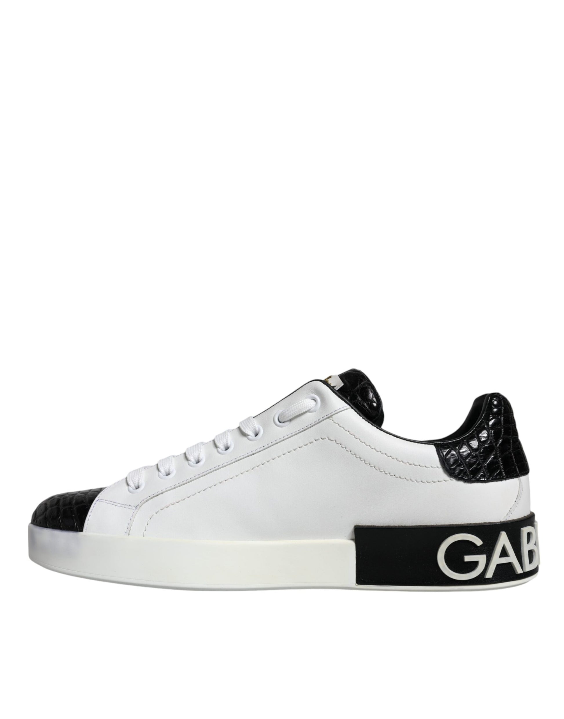 Dolce & Gabbana Black Leather Logo Portofino Sneaker Shoes by Dolce & Gabbana