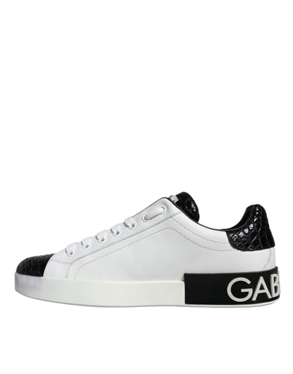 Dolce & Gabbana Black Leather Logo Portofino Sneaker Shoes by Dolce & Gabbana