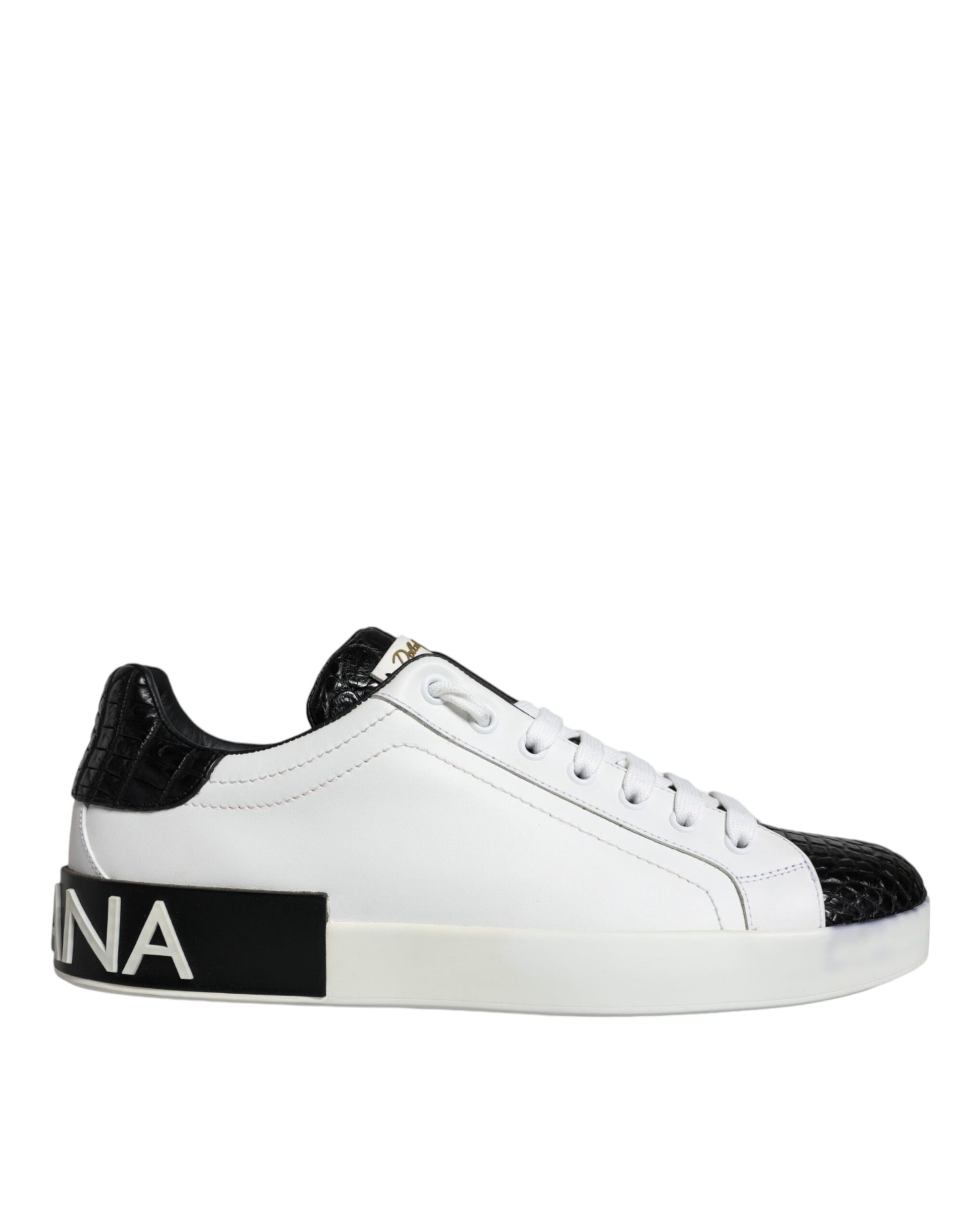 Dolce & Gabbana Black Leather Logo Portofino Sneaker Shoes by Dolce & Gabbana