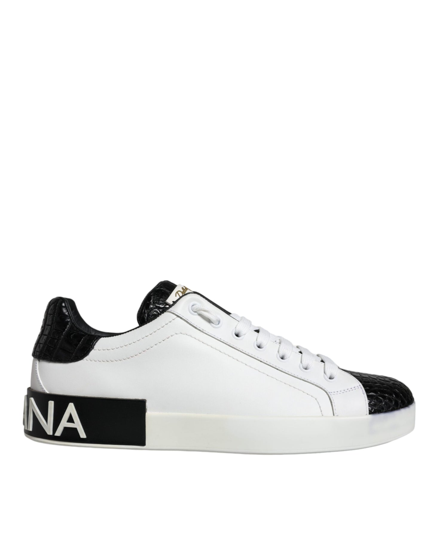 Dolce & Gabbana Black Leather Logo Portofino Sneaker Shoes by Dolce & Gabbana