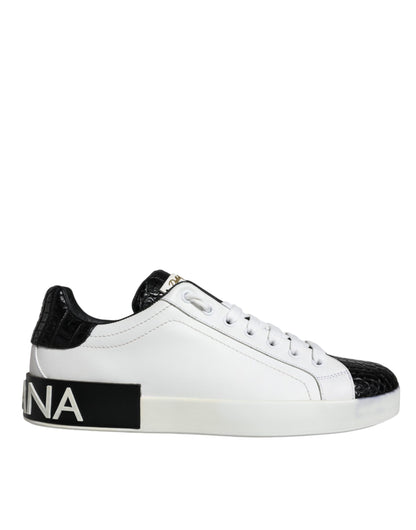 Dolce & Gabbana Black Leather Logo Portofino Sneaker Shoes by Dolce & Gabbana