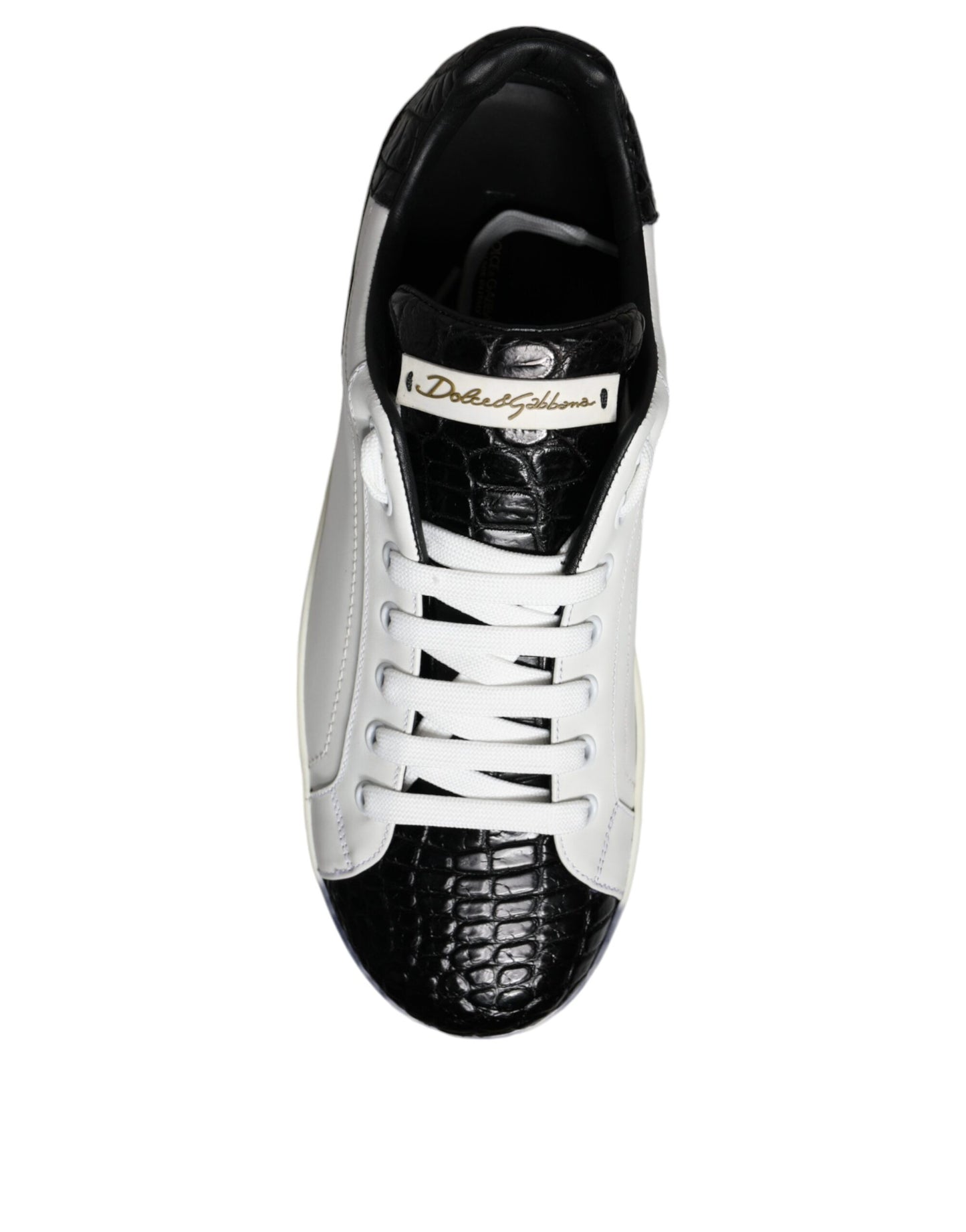 Dolce & Gabbana Black Leather Logo Portofino Sneaker Shoes by Dolce & Gabbana