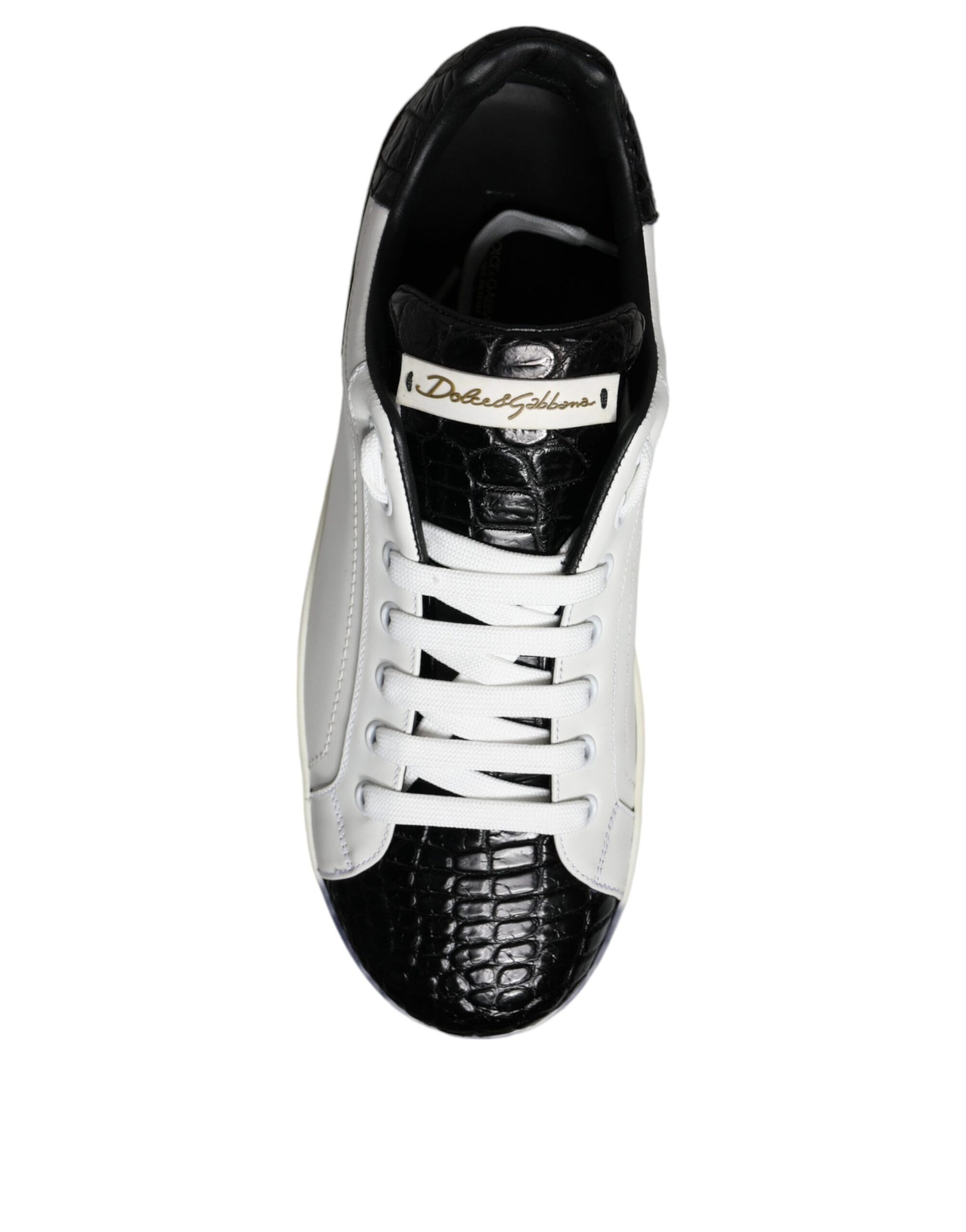 Dolce & Gabbana Black Leather Logo Portofino Sneaker Shoes by Dolce & Gabbana