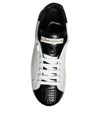 Dolce & Gabbana Black Leather Logo Portofino Sneaker Shoes by Dolce & Gabbana