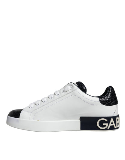 Dolce & Gabbana White Leather Logo Portofino Sneaker Shoes by Dolce & Gabbana