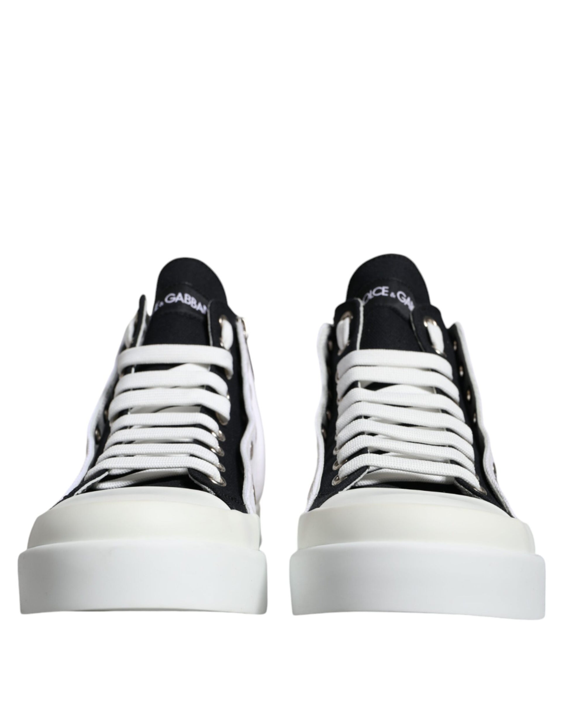 Dolce & Gabbana White Black Cotton Logo High Top Sneaker Shoes by Dolce & Gabbana