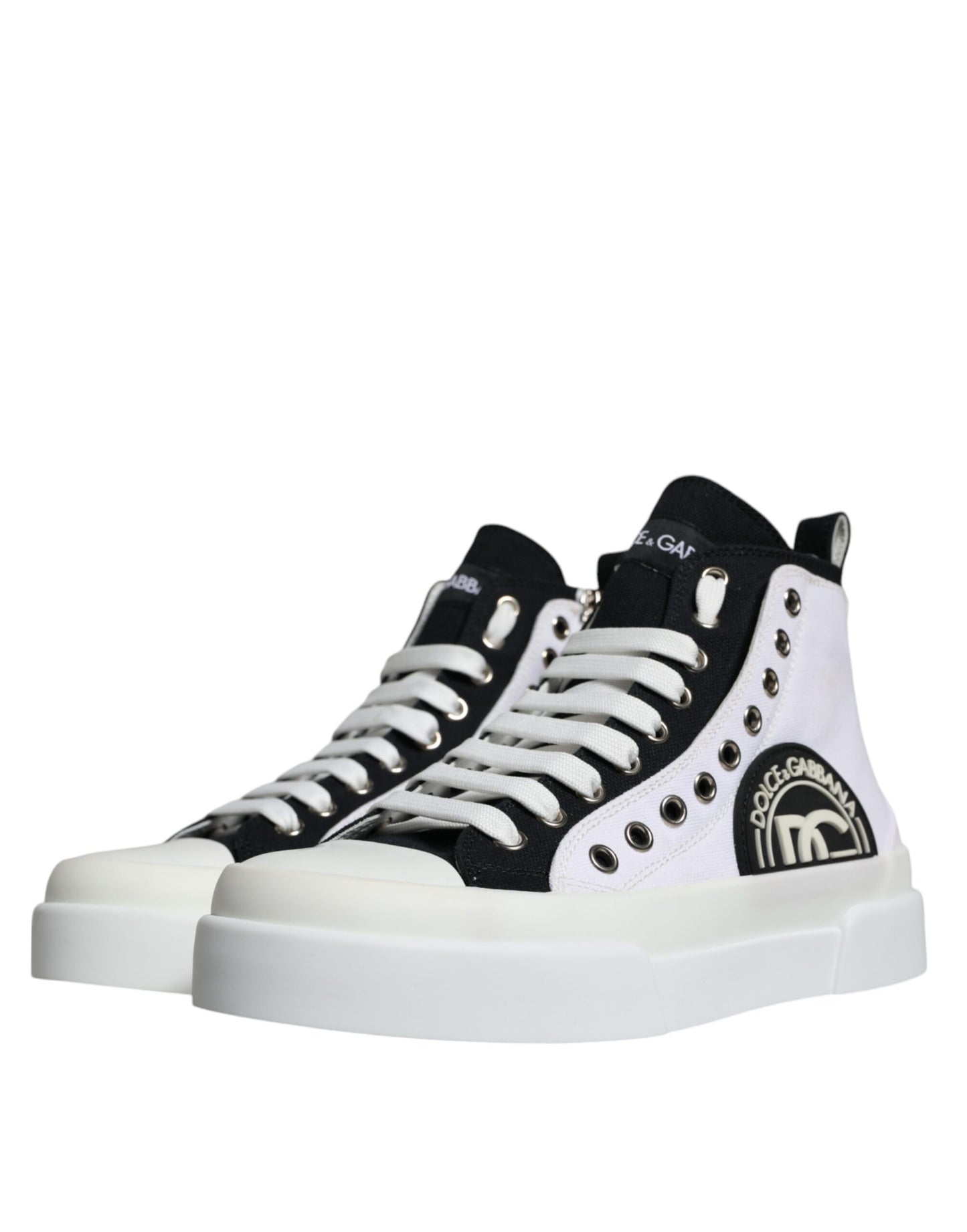 Dolce & Gabbana White Black Cotton Logo High Top Sneaker Shoes by Dolce & Gabbana