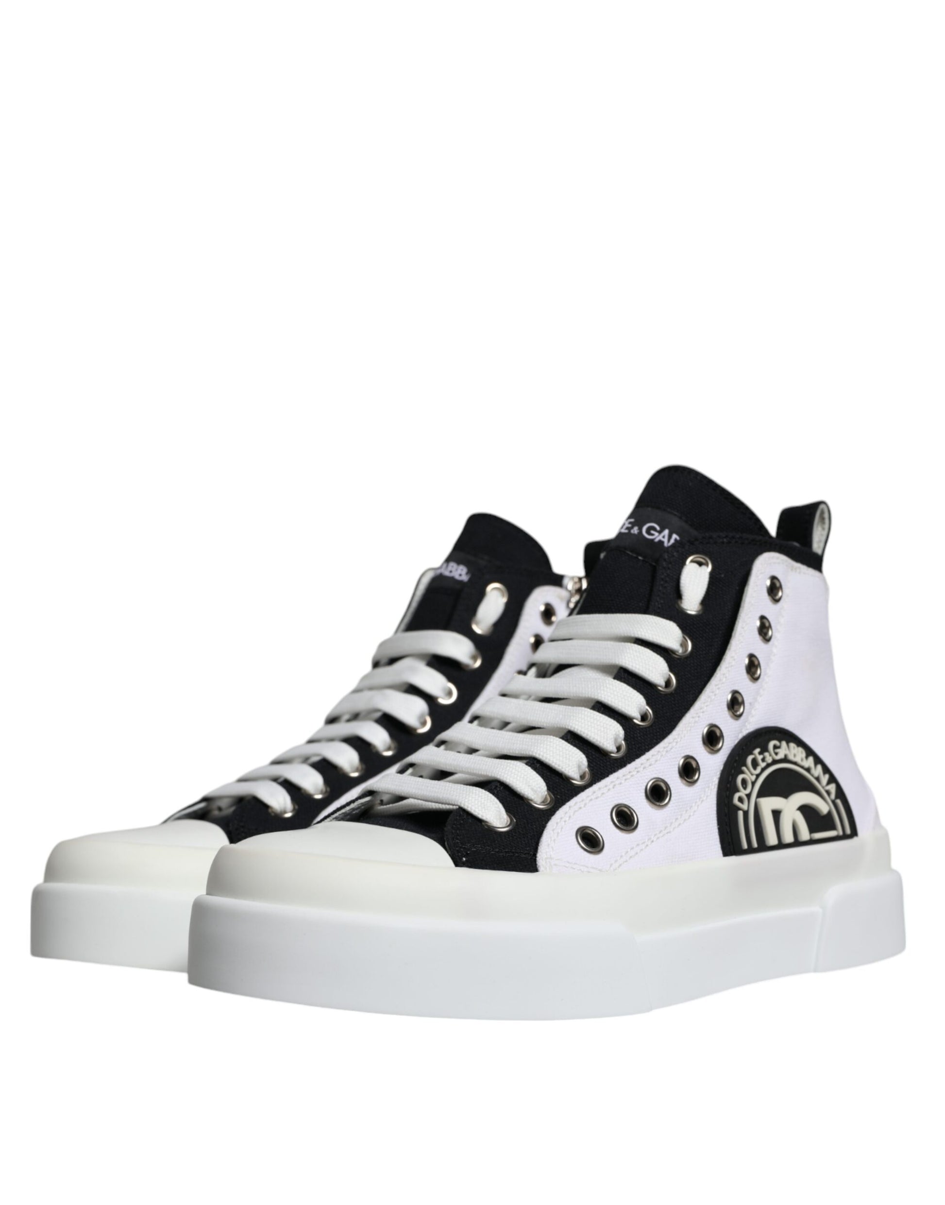 Dolce & Gabbana White Black Cotton Logo High Top Sneaker Shoes by Dolce & Gabbana