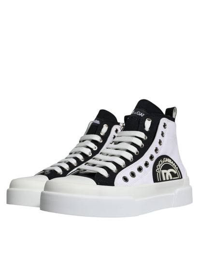 Dolce & Gabbana White Black Cotton Logo High Top Sneaker Shoes by Dolce & Gabbana