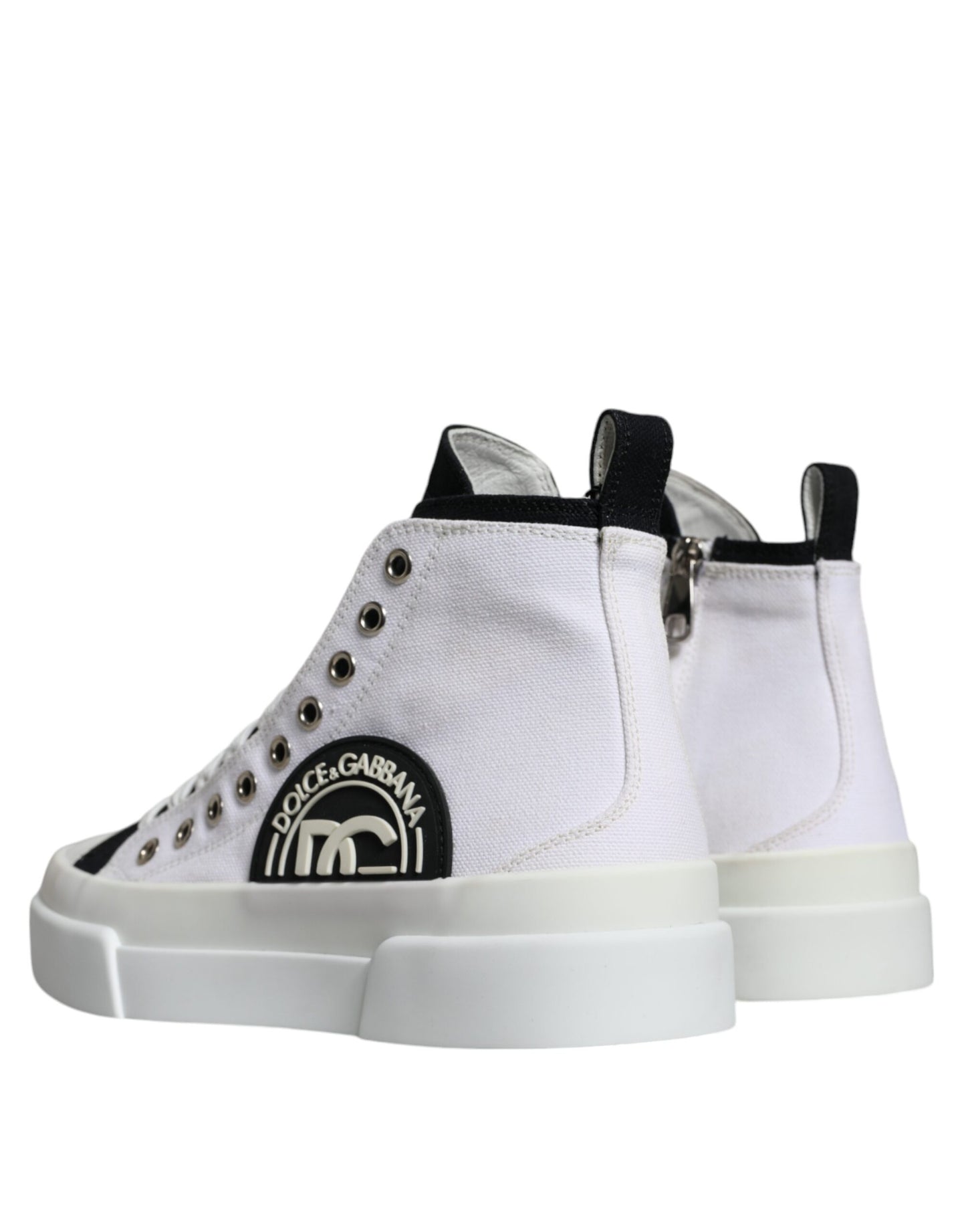 Dolce & Gabbana White Black Cotton Logo High Top Sneaker Shoes by Dolce & Gabbana