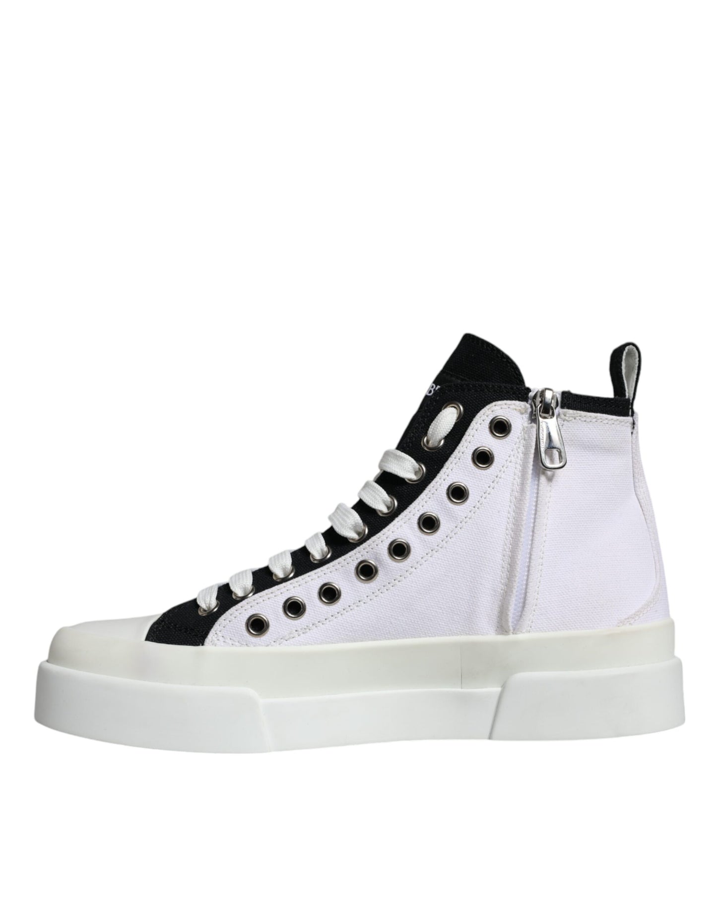 Dolce & Gabbana White Black Cotton Logo High Top Sneaker Shoes by Dolce & Gabbana