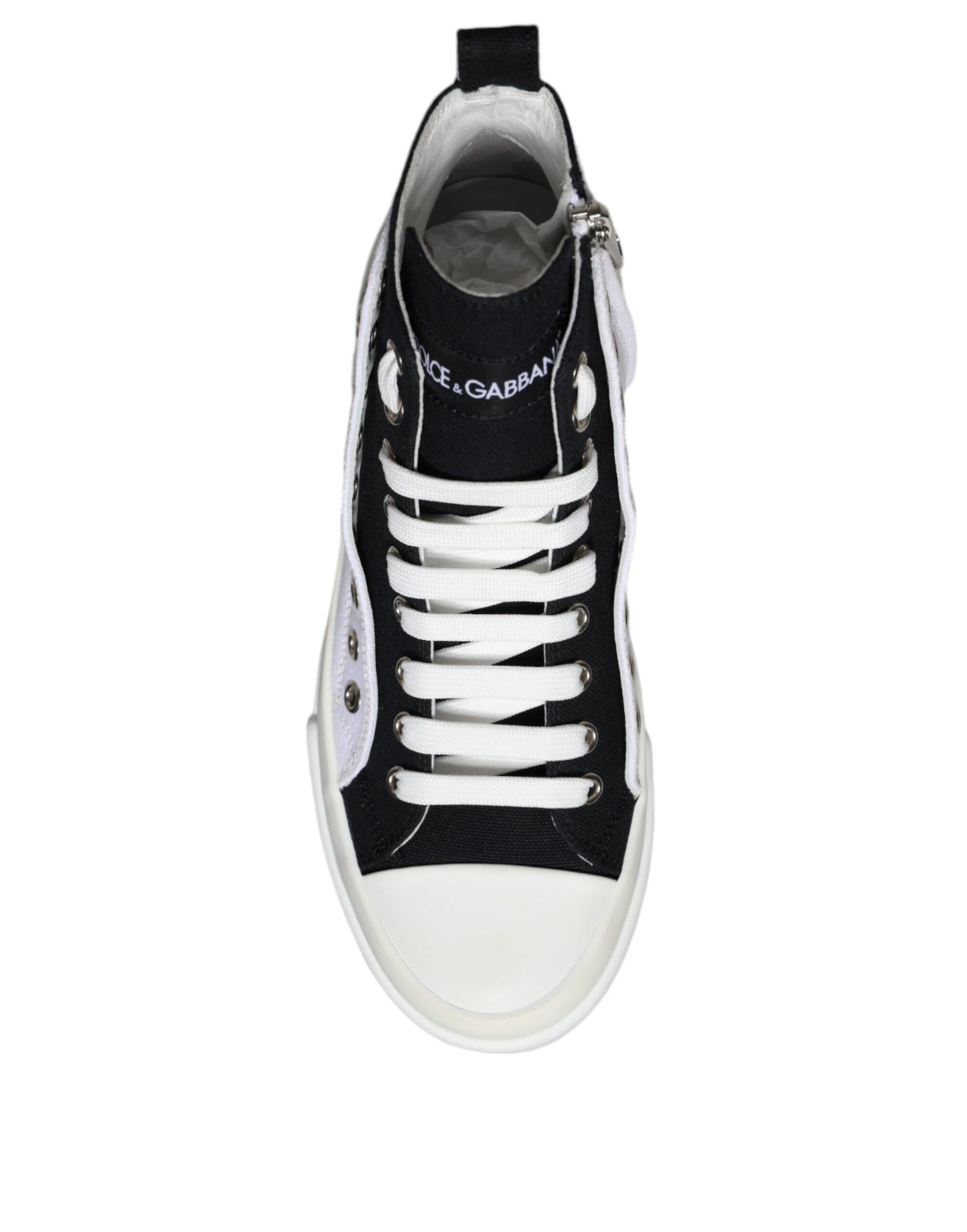 Dolce & Gabbana White Black Cotton Logo High Top Sneaker Shoes by Dolce & Gabbana