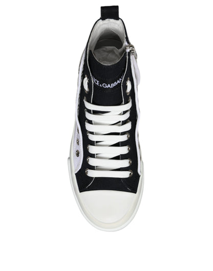 Dolce & Gabbana White Black Cotton Logo High Top Sneaker Shoes by Dolce & Gabbana