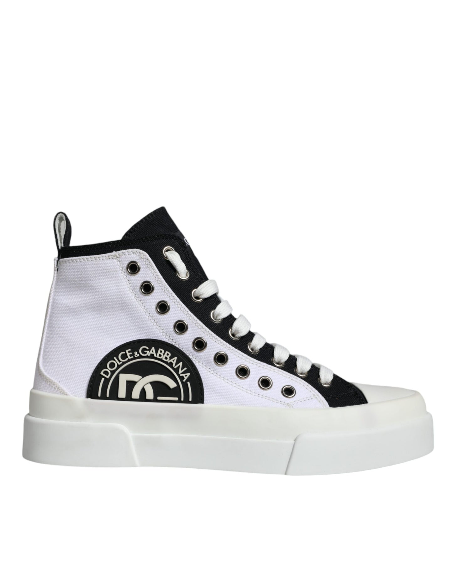 Dolce & Gabbana White Black Cotton Logo High Top Sneaker Shoes by Dolce & Gabbana