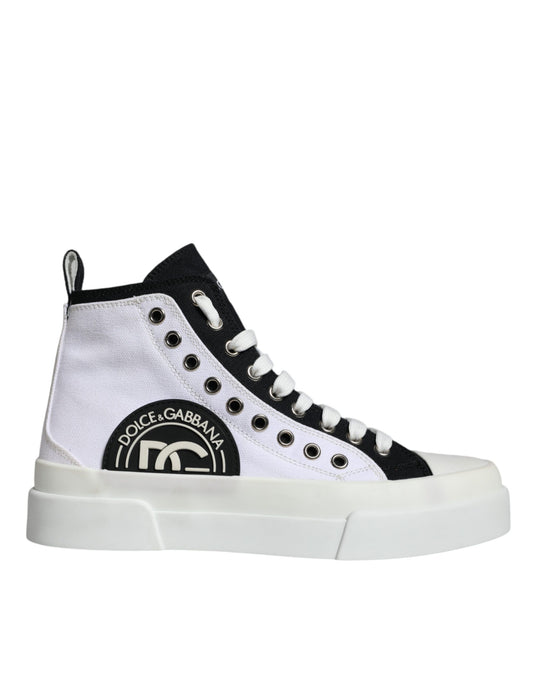 Dolce & Gabbana White Black Cotton Logo High Top Sneaker Shoes by Dolce & Gabbana