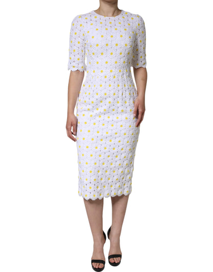 Dolce & Gabbana White Daisy Macrame Lace Sheath Midi Dress by Dolce & Gabbana