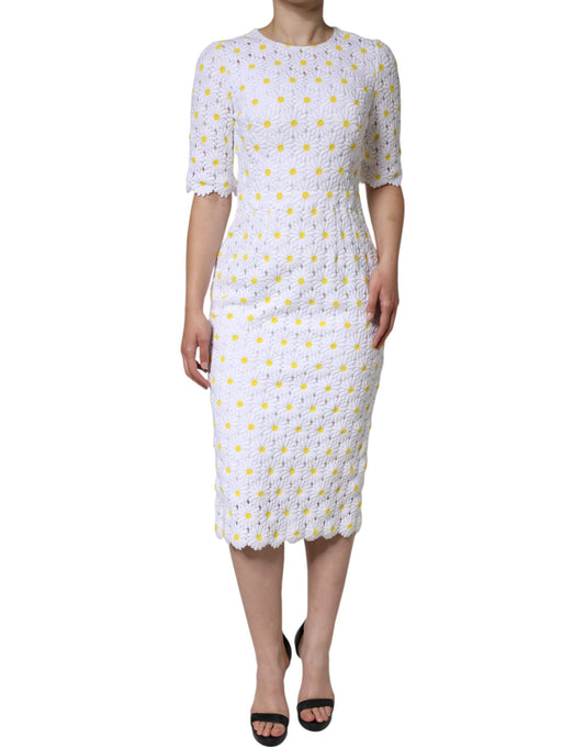 Dolce & Gabbana White Daisy Macrame Lace Sheath Midi Dress by Dolce & Gabbana