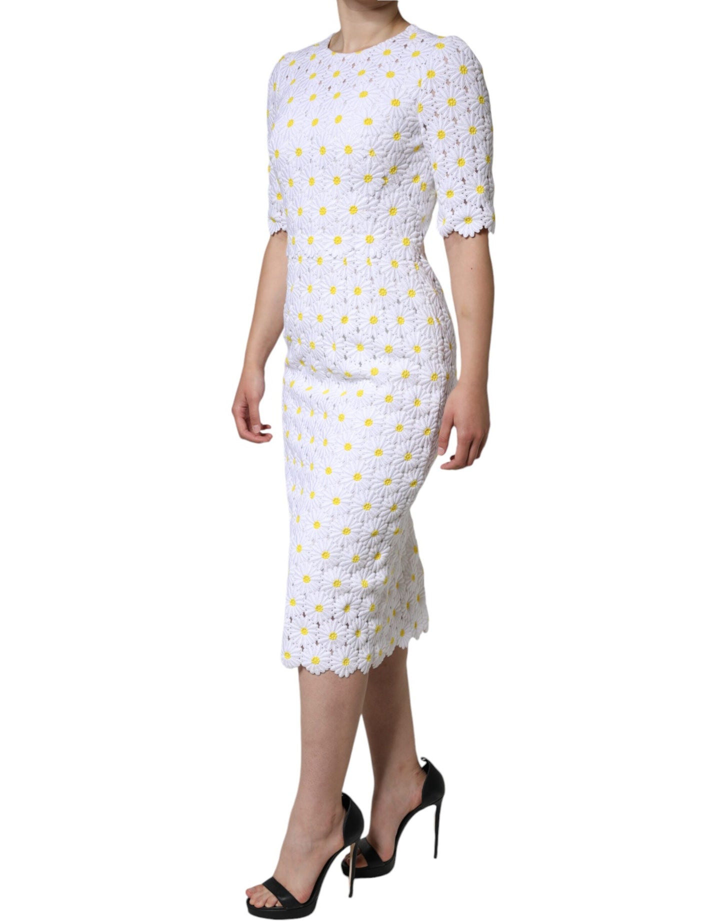 Dolce & Gabbana White Daisy Macrame Lace Sheath Midi Dress by Dolce & Gabbana