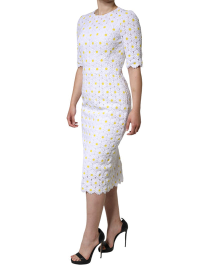 Dolce & Gabbana White Daisy Macrame Lace Sheath Midi Dress by Dolce & Gabbana