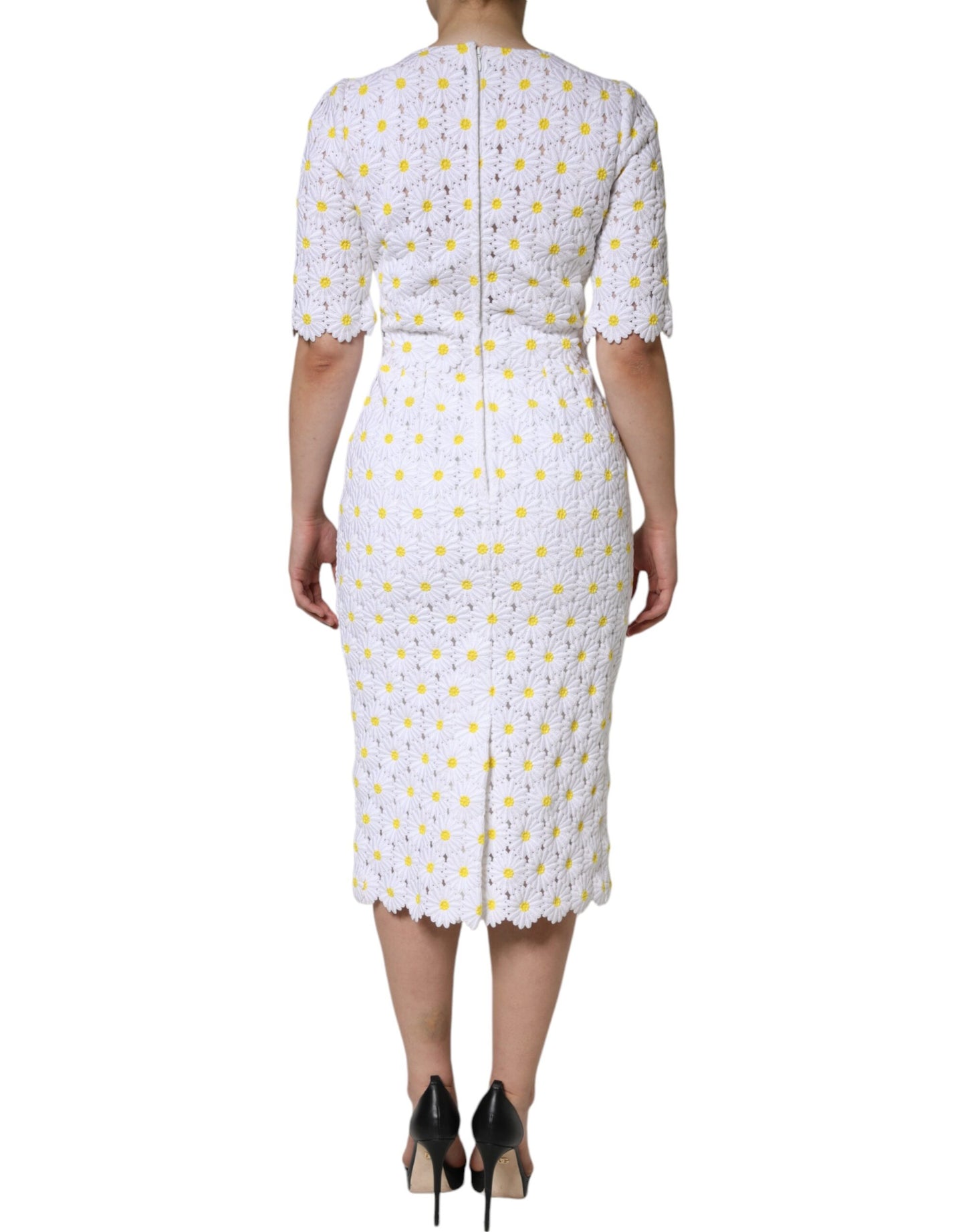 Dolce & Gabbana White Daisy Macrame Lace Sheath Midi Dress by Dolce & Gabbana