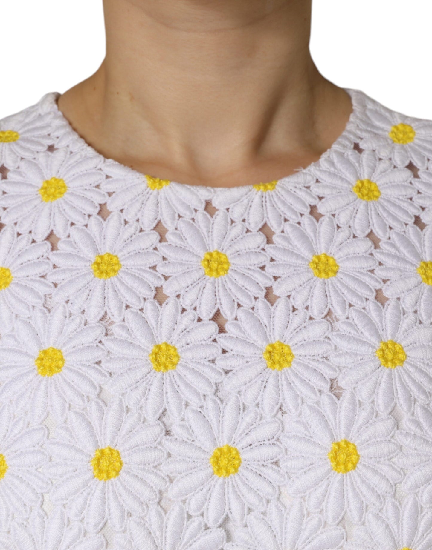 Dolce & Gabbana White Daisy Macrame Lace Sheath Midi Dress by Dolce & Gabbana