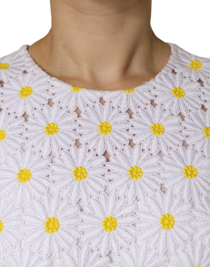 Dolce & Gabbana White Daisy Macrame Lace Sheath Midi Dress by Dolce & Gabbana