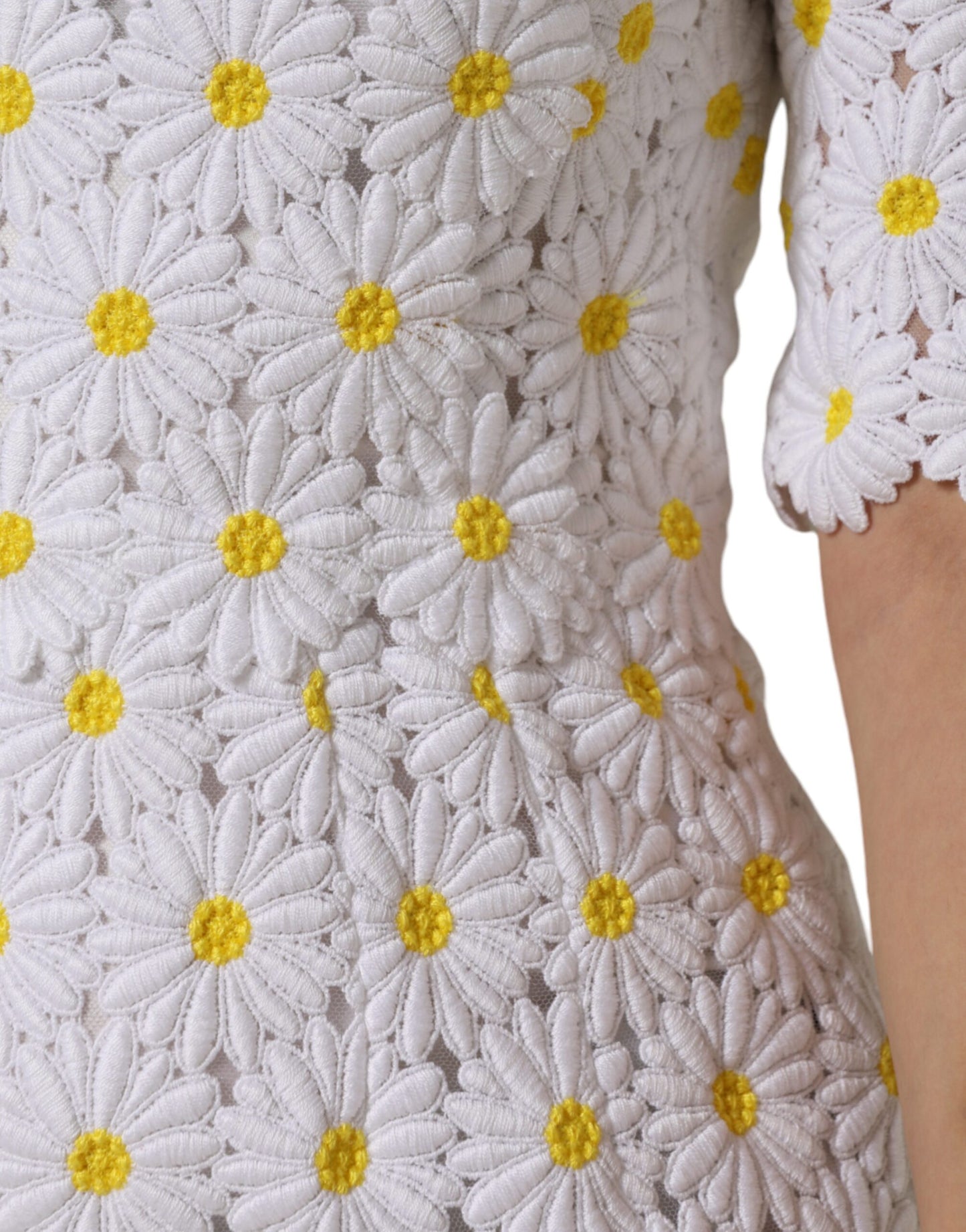 Dolce & Gabbana White Daisy Macrame Lace Sheath Midi Dress by Dolce & Gabbana