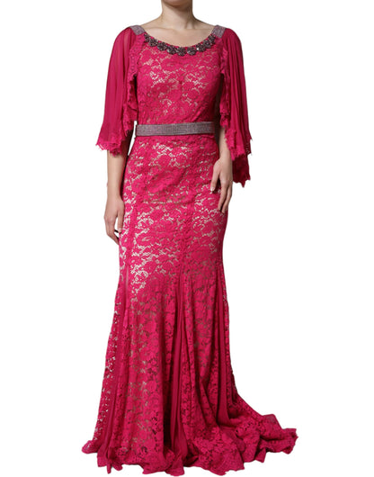 Dolce & Gabbana Pink Lace Crystal Sheath Long Gown Dress by Dolce & Gabbana