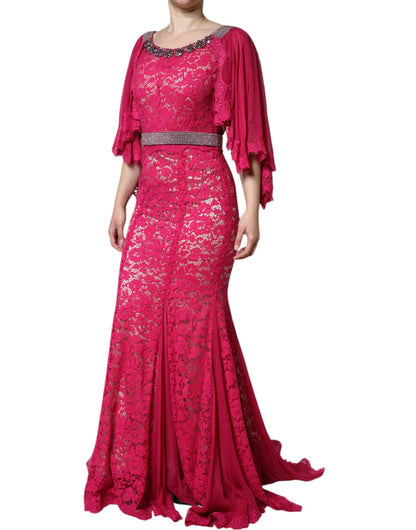 Dolce & Gabbana Pink Lace Crystal Sheath Long Gown Dress by Dolce & Gabbana